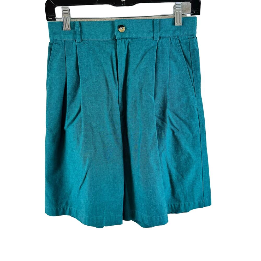 Vintage Pin Hi Arrow Teal Green High Waisted Cotton Lightweight Golf Shorts 10